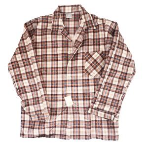 Vintage 60s/70s Deadstock Sears Pajama Set Orange Blue Plaid 100% Cotton Medium